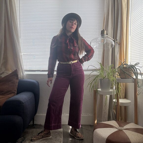 Vintage Blouse 70s Miss Capri Check Plaid Secretary Bow Blouse | Small - Picture 3 of 13